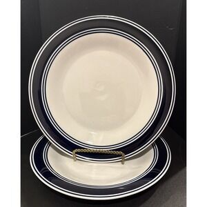 Mainstays White Blue Banded Dinner Plates‎ Plate Stoneware 10 Inch Set Of 2 NEW